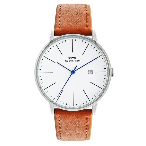 

wristwatches luxury mens watch with calender 3 atm water resistant japan movement year battery life leather men's quartz, Slivery;brown