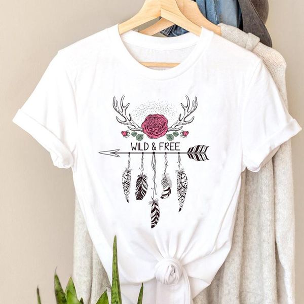 

vintage arrow feather graphic t shirts print tee t-shirts flower elegant stylish style womens shirt short sleeve t-shirt feamle clothes, White