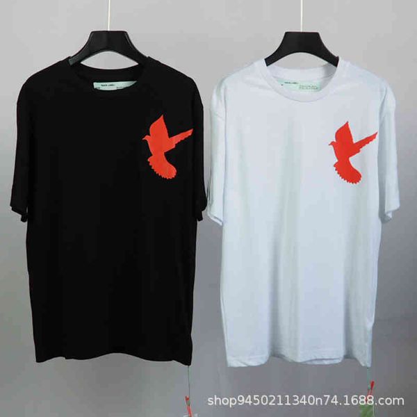 

spring 2021 and off summer tide br blue sky white cloud peace dove limited men's women's round neck casual loose short sleeve t-sh, White;black