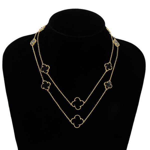 

four-leaf clover necklace stainless steel gold leaf rotation thin chain, Silver