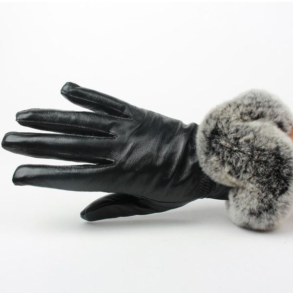 

five fingers gloves shzq genuine sheep leather real fur lady winter fashion women warm lamb skin velvet windproof, Blue;gray