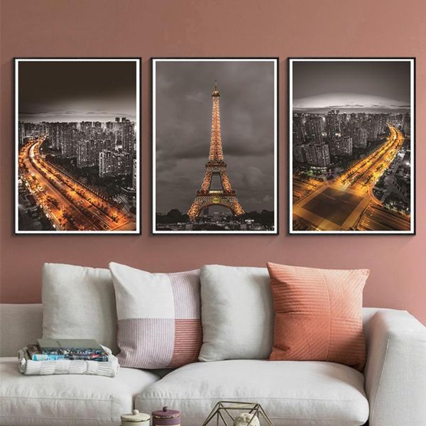 

paintings modern city night posters silhouette canvas prints industrial style fashion pictures dining living room wall art decor