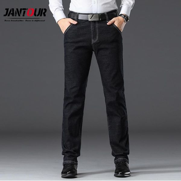 

jantour brand new men's jeans business casual stretch jean classic trousers denim pants male black blue 40 42 44 46
