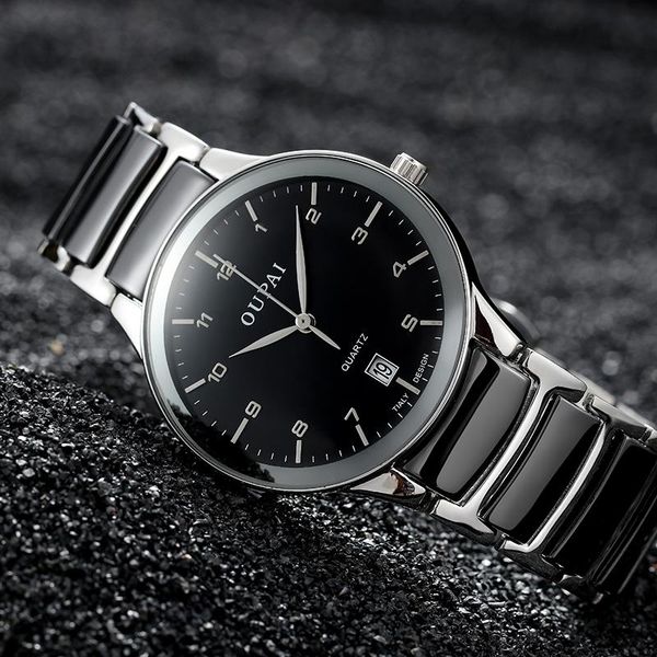 

wristwatches oupai ultrathin black ceramic watch man sliver classic business men waterproof with calendar white woman, Slivery;brown