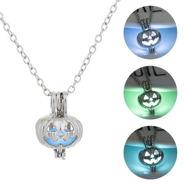 

chains bohemian evil pumpkin pendant necklace silver plated luminous stone for women halloween party jewelry gift