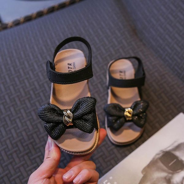 

sandals girls' soft-soled beach shoes baby girl's bow-knot open-toed children's leather with bowtie bow summer kids, Black;red