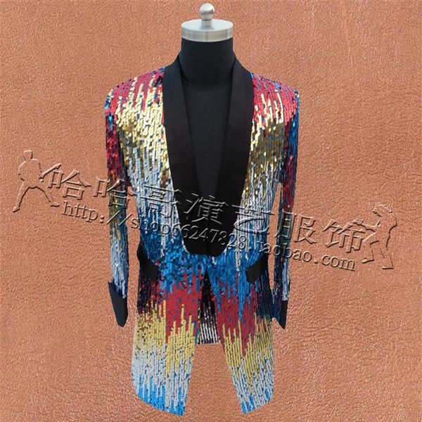 

men's trench coats s~5xl 2021 male clothing plus size gradual change sequin bar magician performing singer costumes, Tan;black