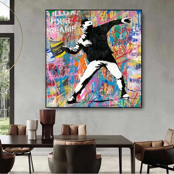 

paintings banksy street graffiti art canvas painting posters and prints mural pictures living room home decoration wall