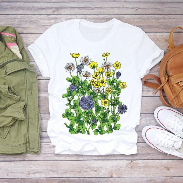 

women 2021 flower floral lady girl cute print fashion cute summer shirt ladies womens t-shirts t graphic female tee t-shirt, White