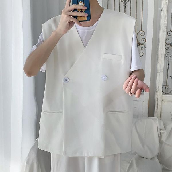 

men's vests spring personality vest fashion black and white casual men korean version of loose business society mens suit, Black;white