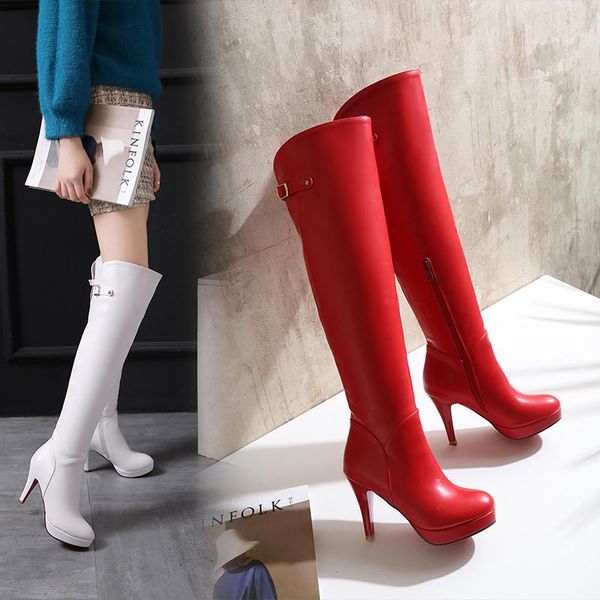 

boots plus size 33-43 over knee thigh high women autumn winter long shoes platform velvet, Black