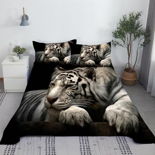 

sheets & sets animals bed sheet set digital printing leopard and tiger polyester flat with case home textile king size style