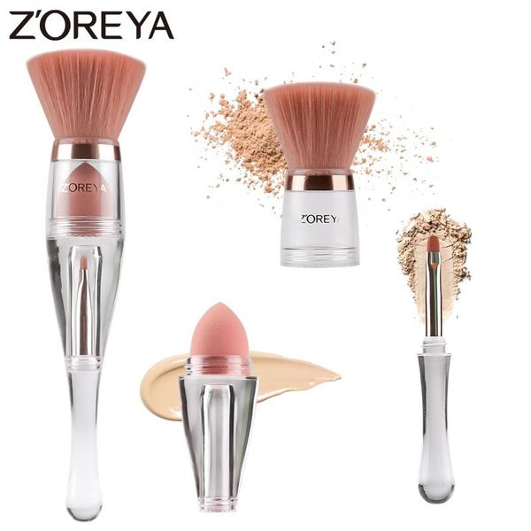 

makeup brushes 3 in 1 multi-function travel super soft synthetic hair flat contour sponge eye shadow cosmetic tools