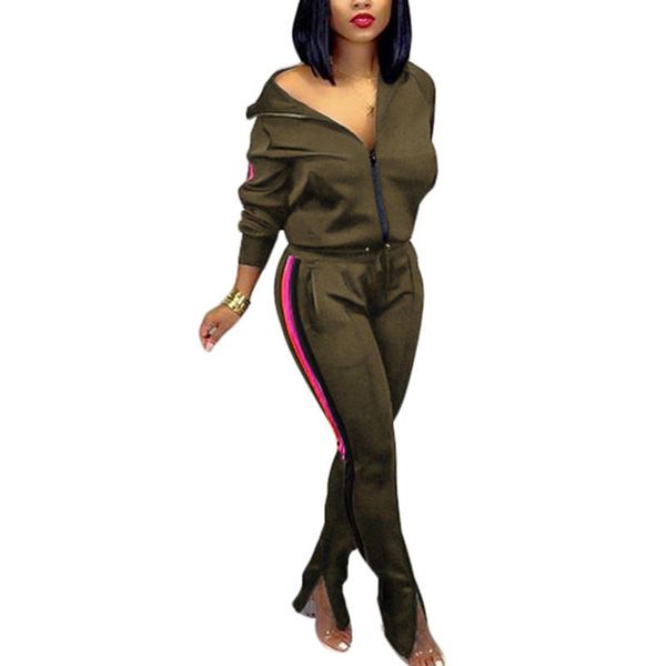 

two piece dress winter autumn 2 set women tracksuit long sleeve zipper and pants harajuku striped matching sets woman clothes sj4928r, White