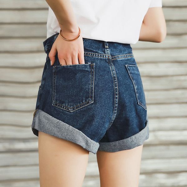 

korean 2021 wide leg denim vintage elastic high waist cuffed jean shorts summer casual solid short jeans new pt84, White;black