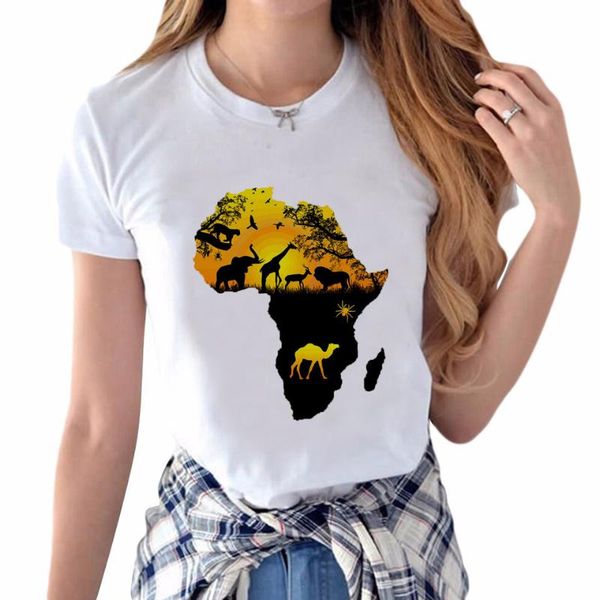 

women's t-shirt africa map printed 2021 summer short sleeve harajuku graphic print female t shirt white tshirt women 's clothes