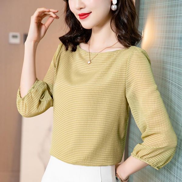 

women's blouses & shirts 2021 summer chiffon t-shirt fashion one line shoulder 3 / 4 sleeve foreign style, White