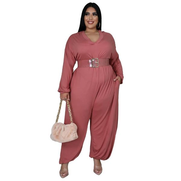 

plus size pants women's casual jumpsuit loose solid color wide leg 3xl 4xl long sleeve one piece rompers outfits black