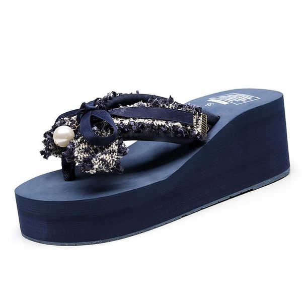 

slippers female wedges flip flops women sandals heels fashion ladies handmade beach shoes summer slipper hy458, Black