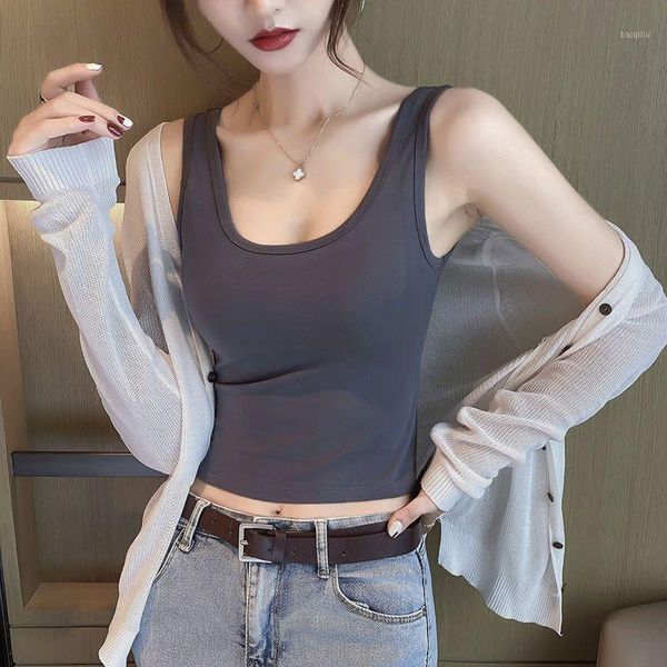 

yoga outfit women vest summer slim beautiful back inner base short design sleeveless cotton comfortable solid sling breathable sports top