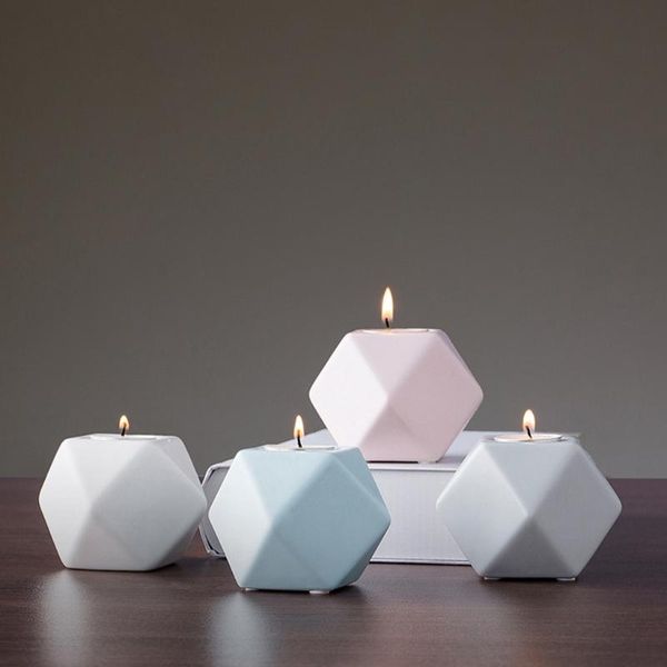 

candle holders d08d ceramic tealight hexagon shaped geometric pillar holder elegant candlestick tabledecor home furnishing desk