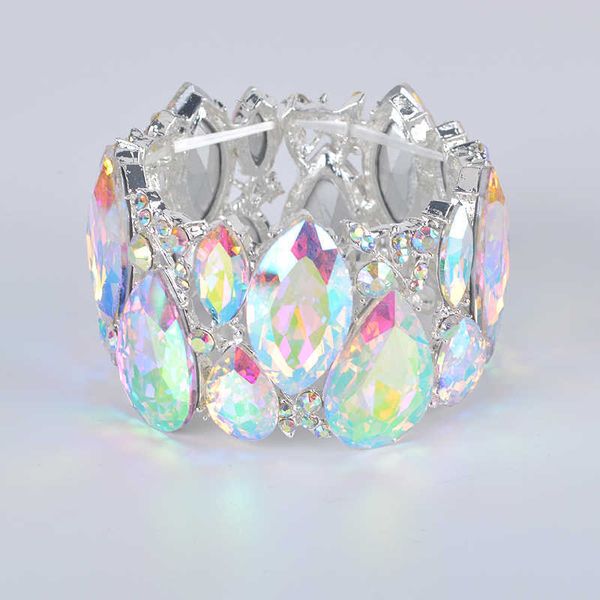 

fashion new marquise crystal cuff bracelets bangles big stretch bangle for women wedding bridal bracelet jewelry gift for girls q0717, Black