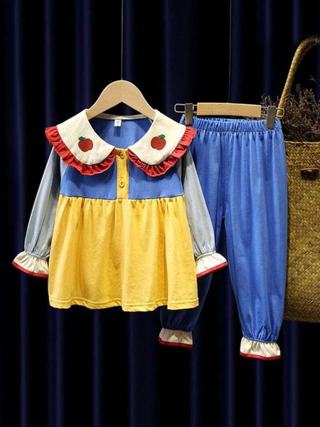 

girls' pajamas spring and autumn cotton baby snow white housewear children's thin long sleeve suit little girl, Blue;red