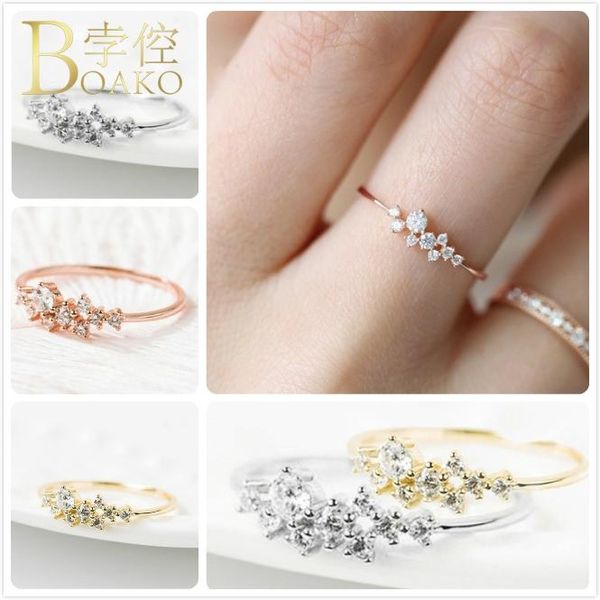 

wedding rings delicate flower zircon crystal for women anniversary rose gold cubic zirconia ring dainty girl promise anillos, Slivery;golden