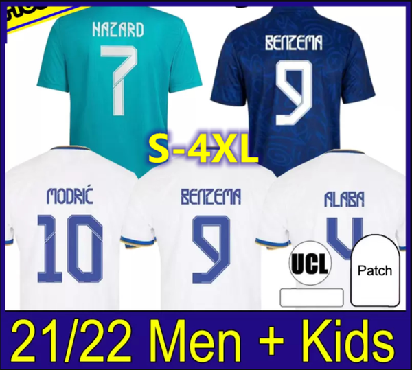 

s-4xl jerseys 21 22 hazard soccer football shirt benzema asensio modric sergio ramos men + kids kit 2021 2022, Black;yellow