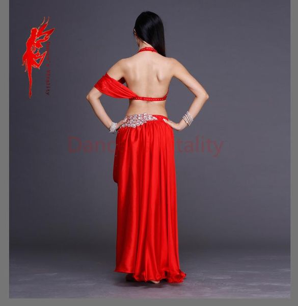 

stage wear stones crystal belly dance suitswomen performance show set senior bra skirt 2pcs handmade, Black;red