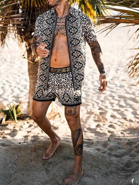 

jogging clothing 2022 spring summer men fashion shirts suits turn-down collar buttoned shirt men's casual digital printing short sleeve, Black;red