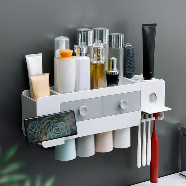 

toothbrush holders magnetic adsorption inverted holder auto toothpaste squeezer dispenser storage rack bath accessories organizer drawer
