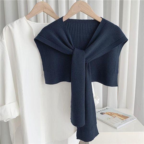 

scarves korean multi functional cashmere shawl versatile wool knitted scarf for women's warm and cold protection shoulder neck, Blue;gray