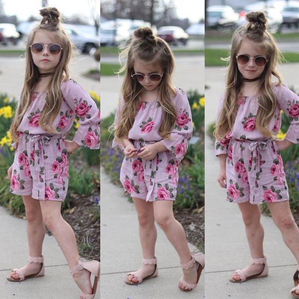 

girl's dresses rose pattern striped girls summer dress toddler jumpsuit cotton fashion vasual children kids outfits, Red;yellow