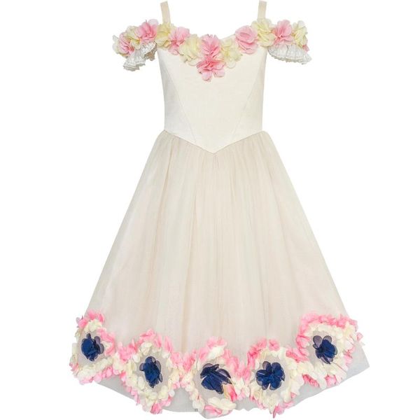 

girl's dresses flower girls dress cold shoulder bridesmaid wedding princess 2021 summer party girl clothes pageant sundress vestidos, Red;yellow
