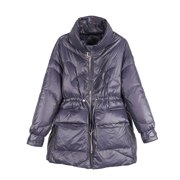 Inverno Puro Lightweight Baixo Casacos Mulheres Grosso Quente Batwing Manga Longa Solta Doudoune Pockets Ultra Light Duck Down Jackets 210819