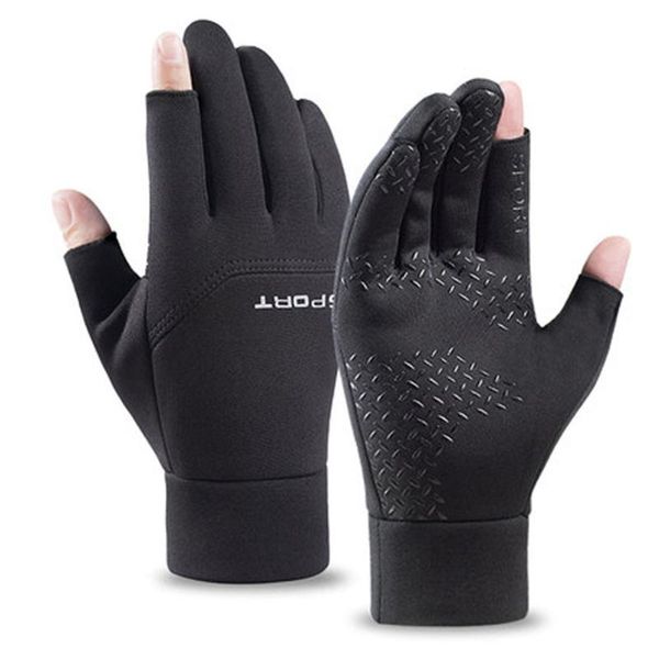 

cycling gloves 1 pair fleece touch non slip reflective bike sports keep warm for outdoor winter running fishing, Black