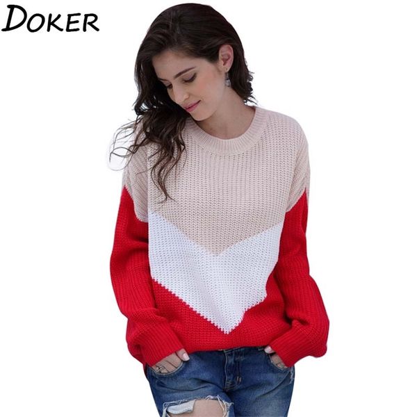 

patchwork warm sweater women autumn winter o-neck long sleeve loose pull jumper female vintage fashion sweaters and pullovers 210604, White;black