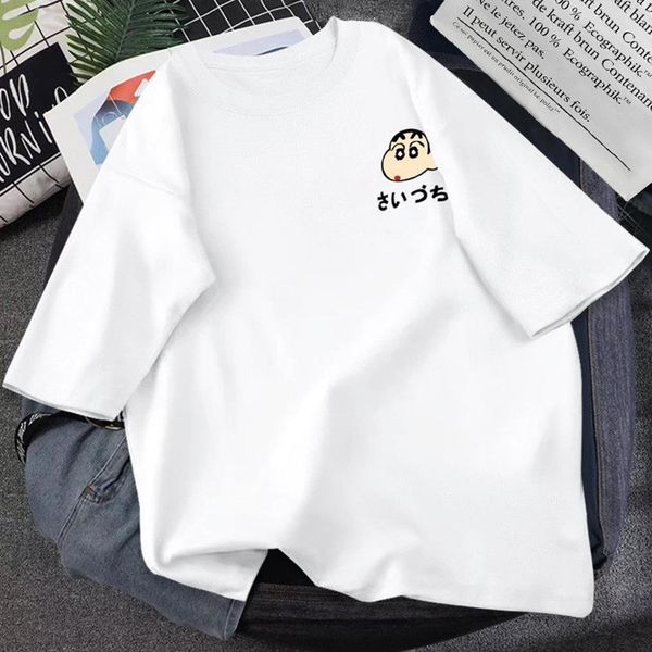 

2021 women crayon shin chan anime t-shirt summer casual cartoon print tee shirt short sleeve loose clothes four color, White