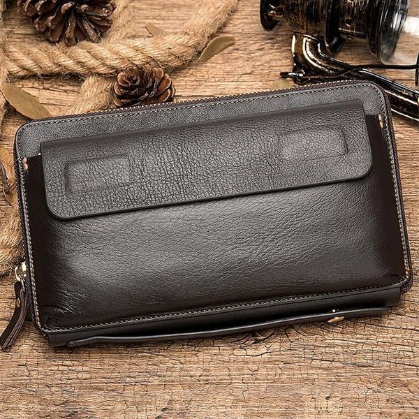 

genuine leather business clutch wallet men long phone bag purse male large size handy coin card holder money wallets1, Red;black