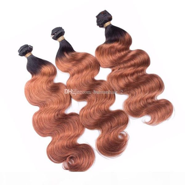 

dark auburn body wave human hair bundles two tone 1b 33 brown hair extension peruvian virgin hair weft remy soft weaves 3pcs lot, Black;brown
