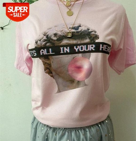 

Sunfiz HJN Summer Fashion Womens Top Its All in Your Head T Shirt David Bubble Gum Tees Sad Girl Michelangelo Status T-shirt #0D2O, White