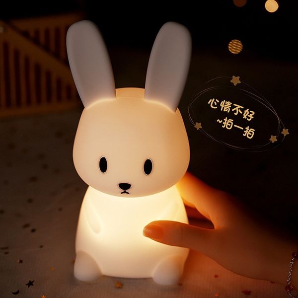 

rabbit silicone cute cartoon seven color clapping creative children's gift led atmosphere rabbit night lamp