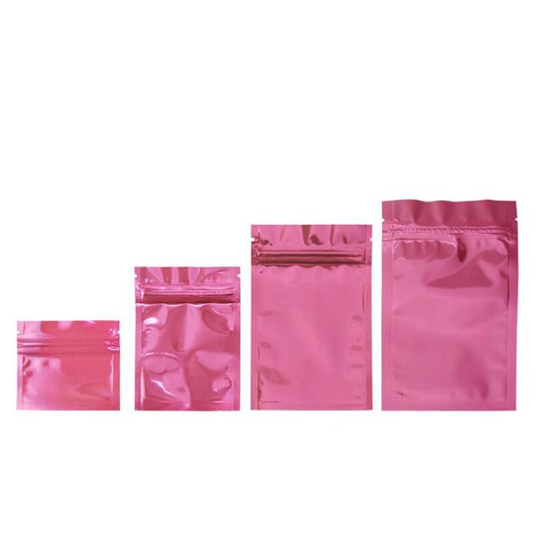 Kleine bis große rosafarbene Aluminium-Mylar-Folienbeutel mit Reißverschluss, wiederverschließbar, wiederverwendbar, selbstklebender Verschluss, Einreißkerbe, Aufbewahrung von Lebensmitteln für gemahlene Kaffeebohnen