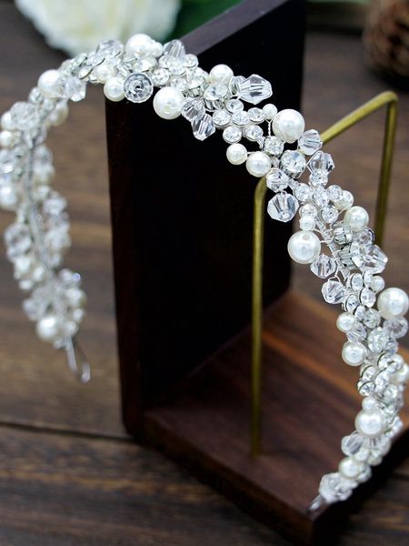 

hair clips & barrettes korean fashion handmade crystal pearl twist bead string soft chain wedding bride bridesmaid accessories hoop princess, Golden;silver
