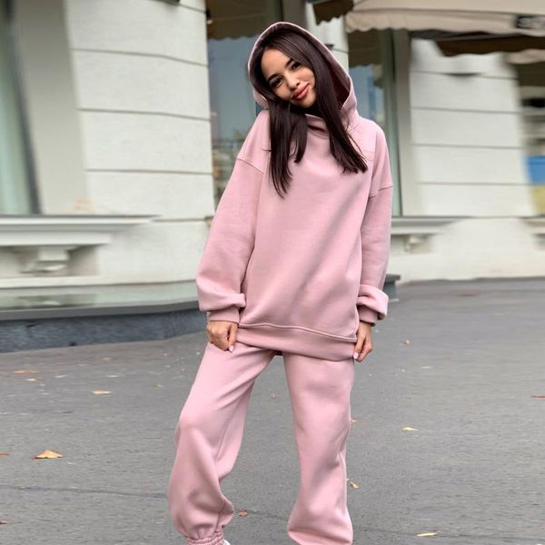 

women's two piece pants 2021 fashion autumn winter 2 pieces set pants women sweatshirt hooded long sleeve two-piece sweatpants loose ca, White