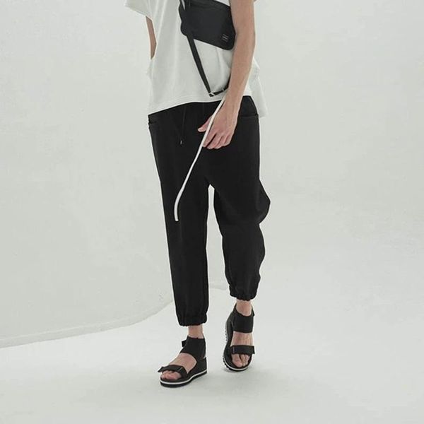 

men's pants 9-point leggings loose 2021 spring and summer show frend solid color medium waist youth non iron casual, Black