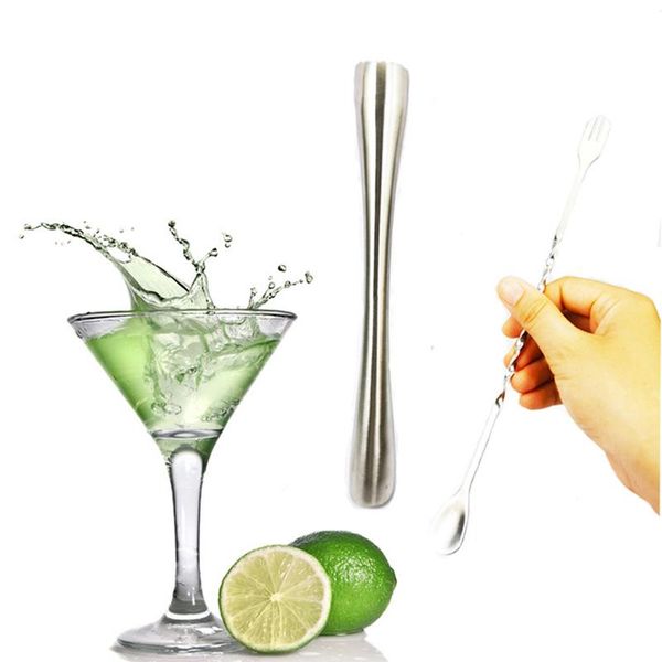 

drinking straws cocktail muddler and mixing spoon, stainless steel home bar bartender tool barware set