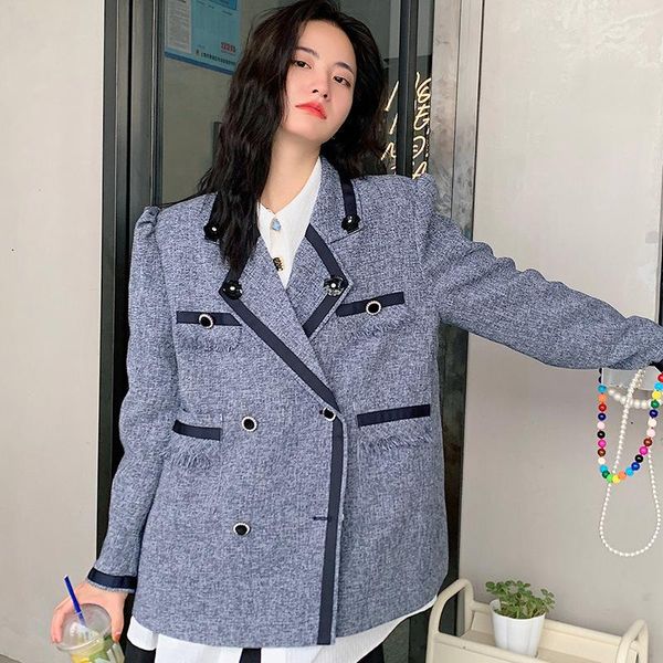 

women's suits & blazers [ewq] korea chic temperament blazer autumn 2021 notched loose double breasted long sleeve suit jacket coat 16e3, White;black