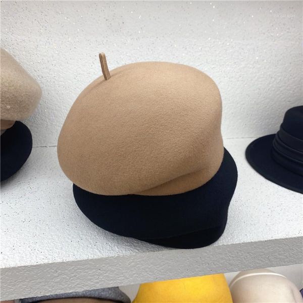 

berets 202109-dudu autumn winter australian wool bread modeling lady beret hat men women leisure painter, Blue;gray